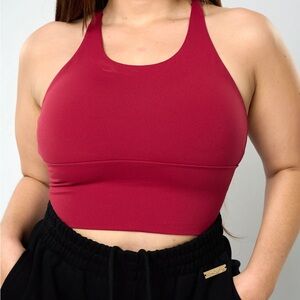 Red Racerback Crop Top with Moisture-Wicking Fabric